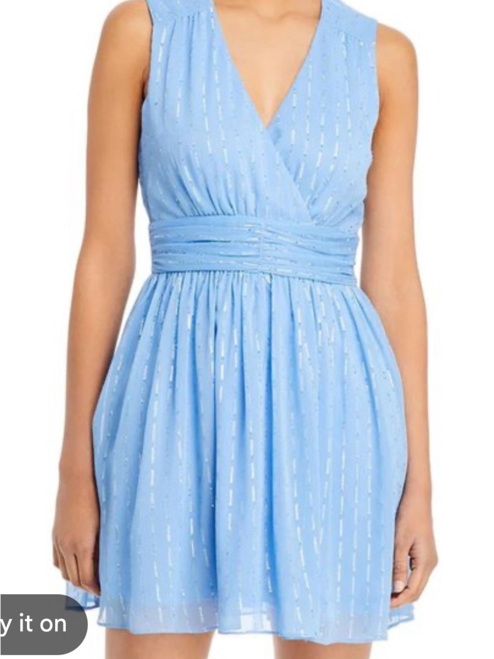 Aqua Sleeveless Light Blue V-Neck Party Dress with Silver Size Medium